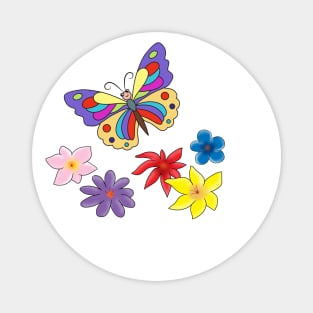 Cartoon butterflies  and flowers Magnet